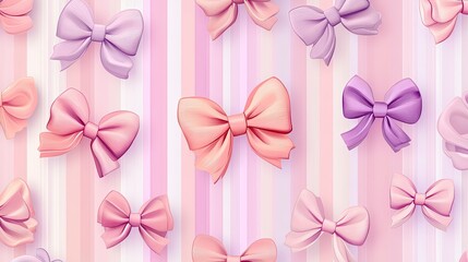 Pastel bows on striped background