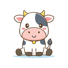 Minimal Flat Vector of Cute Cow with Bold Black Outline and Happy Expression No Gradients
