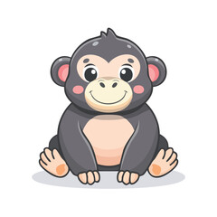 Naklejka premium Minimal Flat Vector of Cute Gorilla with Bold Black Outline and Happy Expression No Gradient
