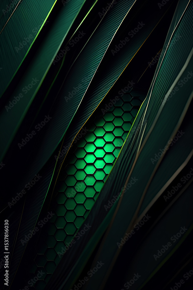 Poster abstract green and black geometric background with hexagon pattern