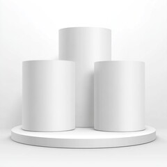 Three white cylinders on a white pedestal
