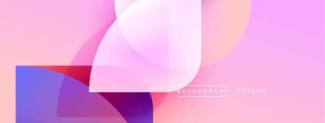 Abstract geometric shapes overlap, creating soft gradients. Pink, purple hues dominate design. Modern background texture.