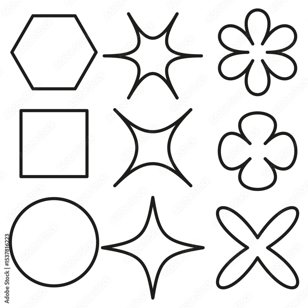 Poster basic geometric shapes. simple outline forms. vector design elements. black line symbols