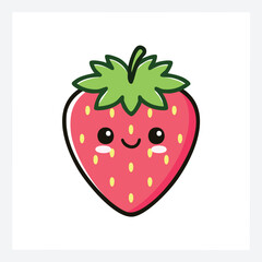 Obraz premium Minimal Flat Vector of Cute Strawberry with Bold Black Outline and Happy Expression No Gradient