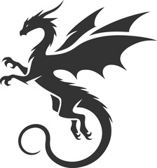 Black vector drawing of a flying dragon animal silhouette