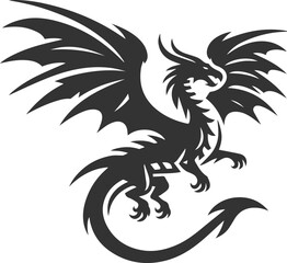 Black vector drawing of a flying dragon animal silhouette