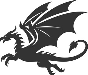 Black vector drawing of a flying dragon animal silhouette
