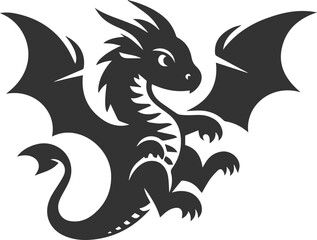 Black vector drawing of a flying dragon animal silhouette