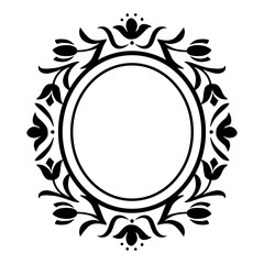 Oval frame decorated with vintage geometric tulip flowers