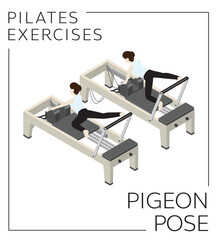 Pilates Exercise Pigeon Pose on the Reformer Vector