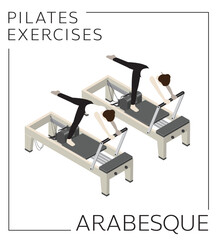 Pilates Exercise Arabesque on the Reformer Vector