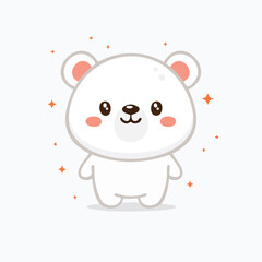 Minimal Flat Vector of a Cute Polar Bear with Bold Black Outline and Happy Expression