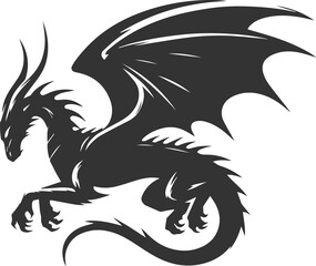 Black vector drawing of a flying dragon animal silhouette