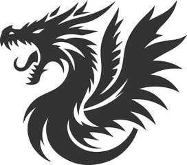 Black vector drawing of a flying dragon animal silhouette