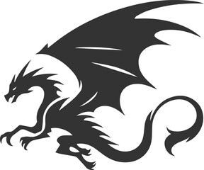 Black vector drawing of a flying dragon animal silhouette