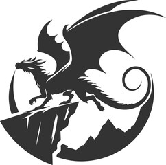 Black vector drawing of a flying dragon animal silhouette