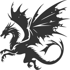 Black vector drawing of a flying dragon animal silhouette