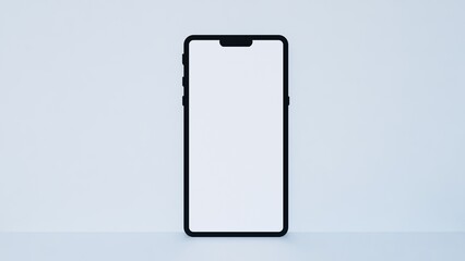 Smartphone with white glowing blank screen, mockup close-up view, copy space. 3d render