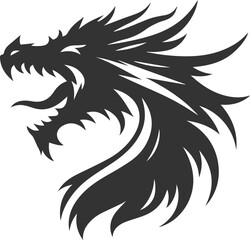 Black vector drawing of a flying dragon animal silhouette
