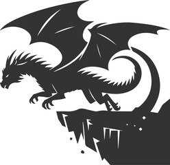 Black vector drawing of a flying dragon animal silhouette