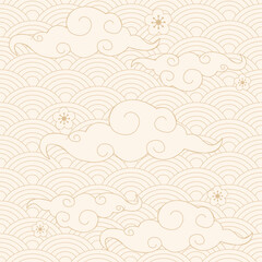 Elegant traditional batik ornament featuring intricate cloud and geometric patterns, inspired by classic Indonesian heritage. Perfect for textile design, background elements, packaging, and cultural