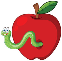 Cheerful Worm in a Red Apple