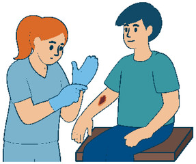 Nurse Treating Patient's Arm Wound in Clinic