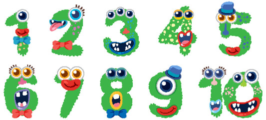 Playful Monster Numbers Vector Illustration