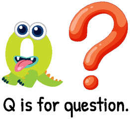 Playful Alphabet Illustration with Monster and Question Mark