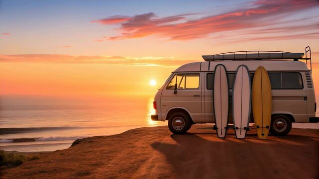 Van Life Sunset Ocean Surf Trip Adventure Campervan Coastal Road Trip Scenic View