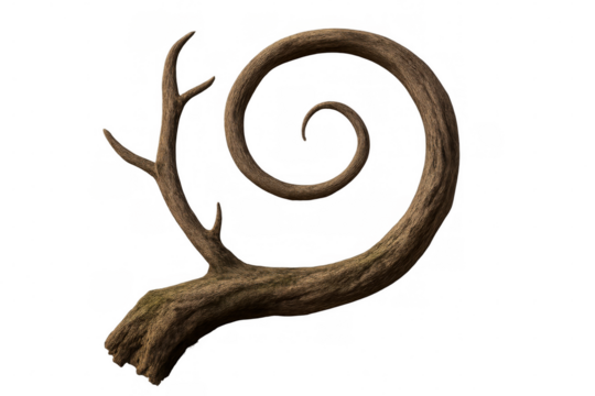 Deer antler growing in a spiral on a transparent background, perfect for fantasy and surreal projects