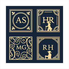 Vintage Monogram Letter Logos with Elegant Frames and Silhouettes.


