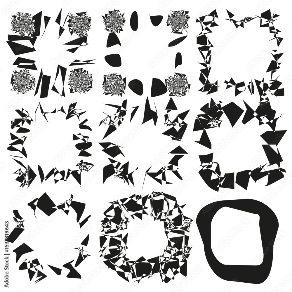 Poster abstract square fragments. chaotic element pattern. grunge broken pieces. vector debris illustration