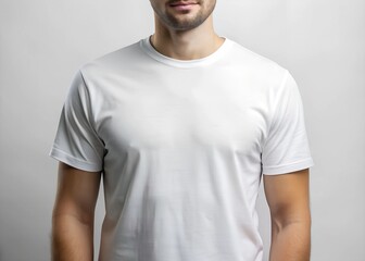 Fototapeta premium Simple White T-Shirt on a Man A Clean and Minimalist Clothing Design