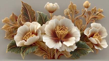Intricate flower composition with ornate curling leaves high resolution picture