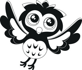 Cute owl black-and-white flying bird