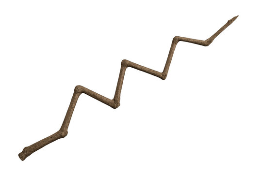Weathered wooden stick forming intricate zigzag pattern, shot in studio against transparent backdrop