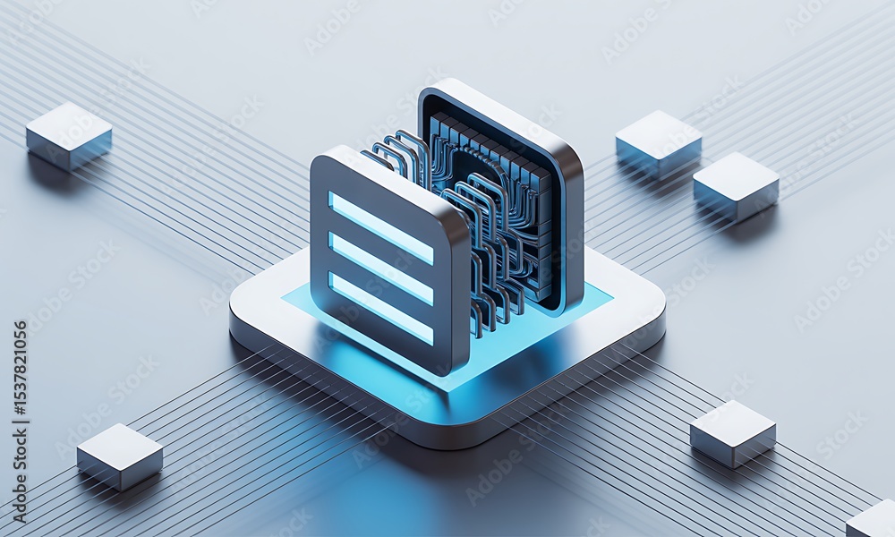 Aufkleber advanced microchip architecture opens, showcasing innovative technology with a futuristic mood, conv