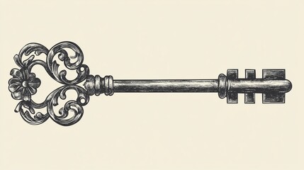 Ornate antique key illustration