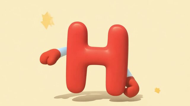 animated red letter h with cartoon style