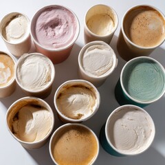 Assorted cups of ice cream and coffee drinks