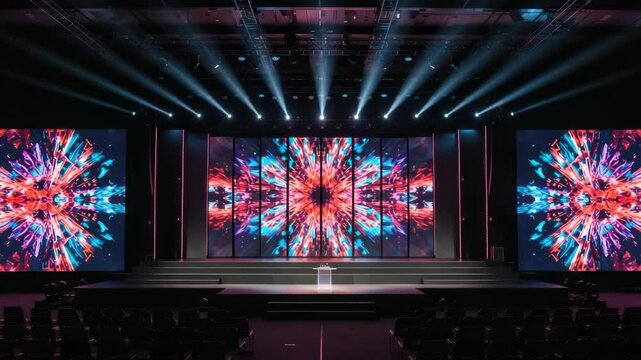 Large stage with vibrant LED screen display