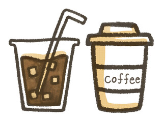 クレヨンで描いたコーヒーの手書きイラスト
