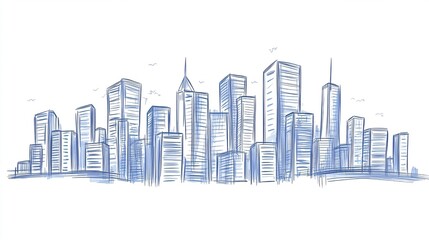 Obraz premium Light blue sketch of a city skyline