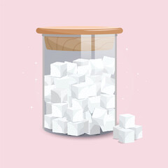 White sugar cubes in the jar design illustration