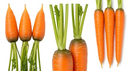 Fresh, vibrant carrots with green tops against a clean backdrop
