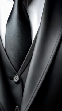 Close up of a classic black business suit with a tie and a white collared shirt on a mannequin