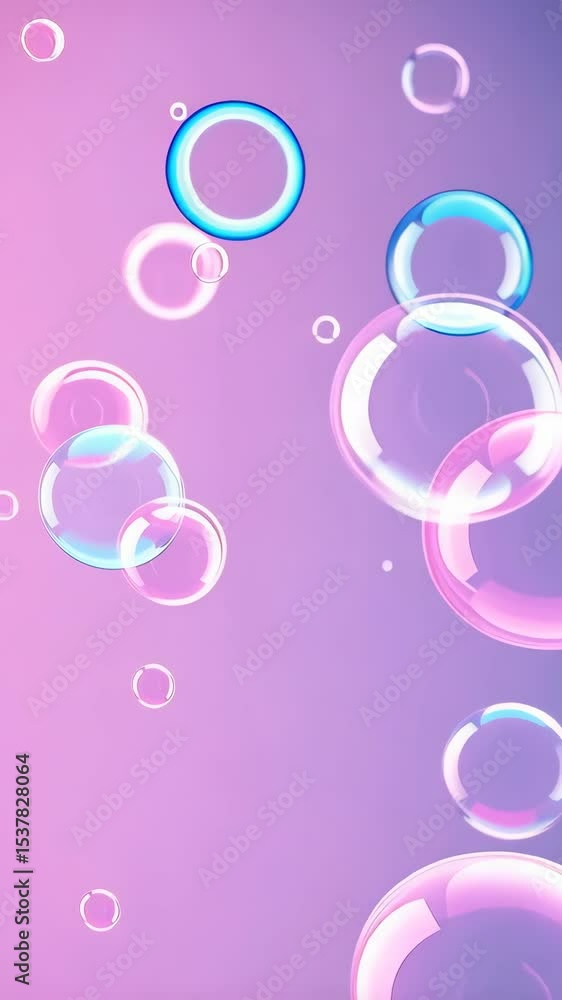 Poster floating iridescent spheres with reflective surface against vibrant gradient backdrop creates a drea