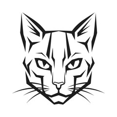 Black and White Tribal Cat Face Vector Icon – Minimalist Feline Head Illustration