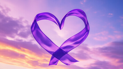 Purple Ribbon Forming Heart in Abstract Sky - Vitiligo Awareness Symbol 